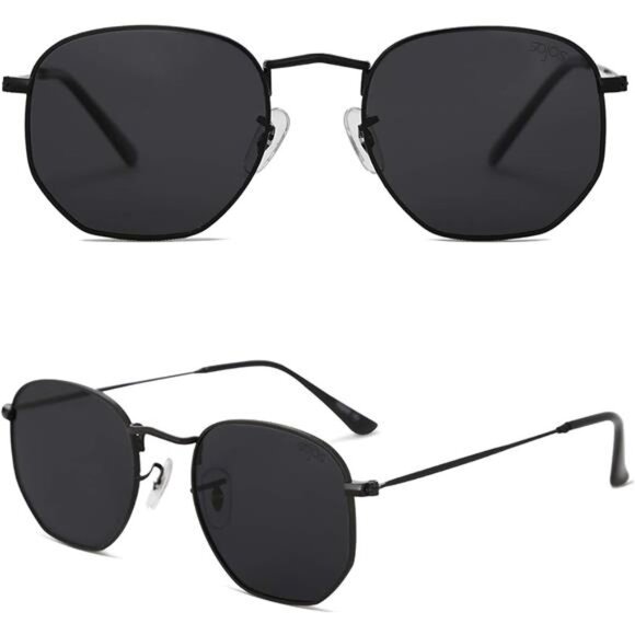 Polarized Sunglasses for Women Men Small Hexagonal Polygon Mirrored Lens